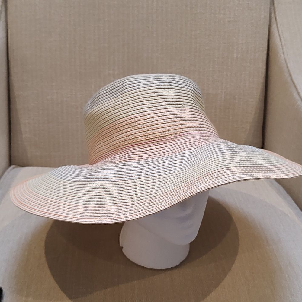 Talbot's Woven Rainbow Striped Wide Brimmed Summer Sun Hat Coastal Beach Summer